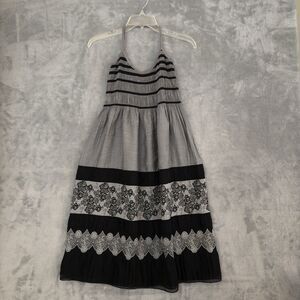 Max Studio Dress Womens Large Black Floral Embroidery Smocked Crisscross